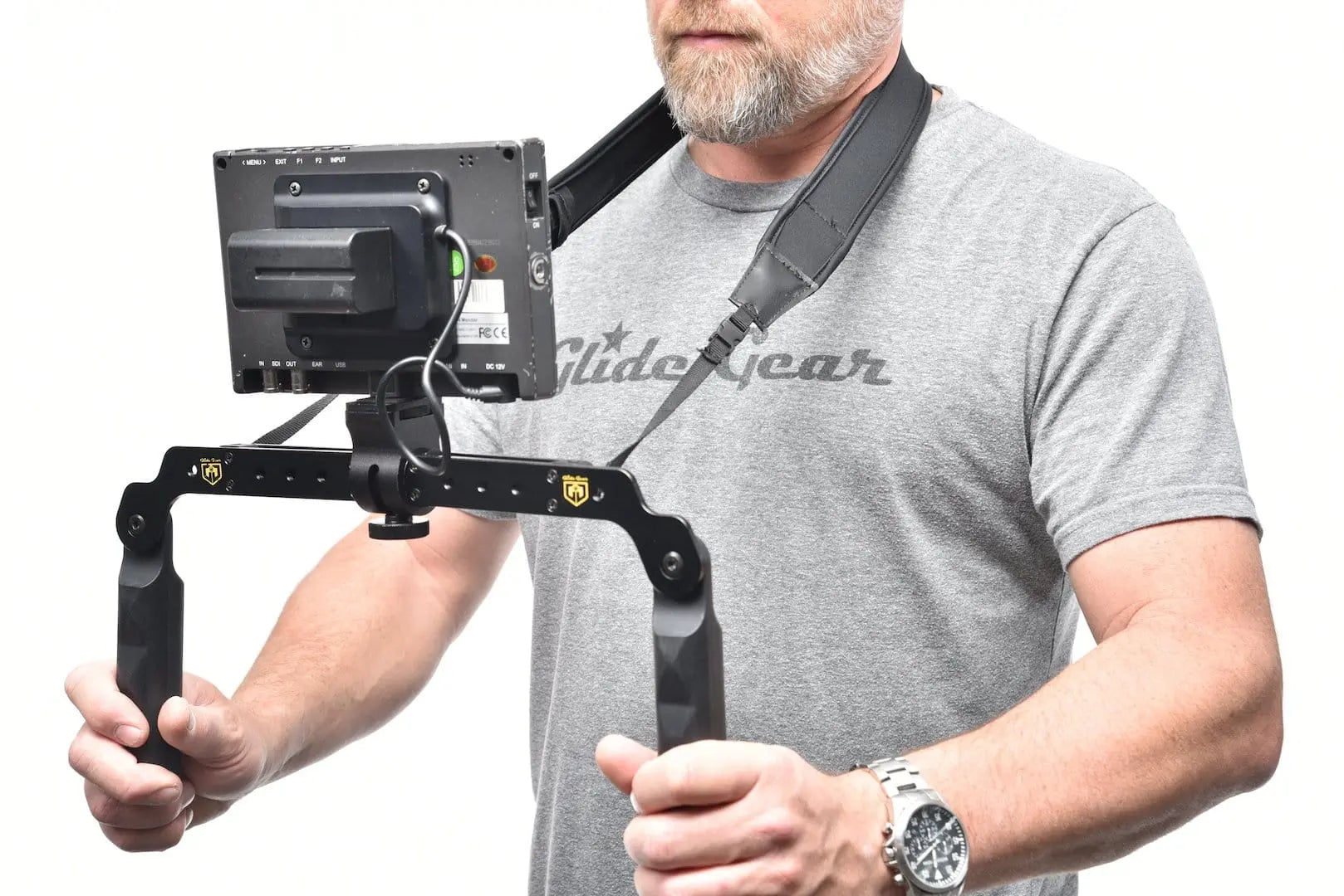 On Camera Rig Monitor Glide Gear TB 500 Dual Handle Video Camera Field Monitor Stand Mount